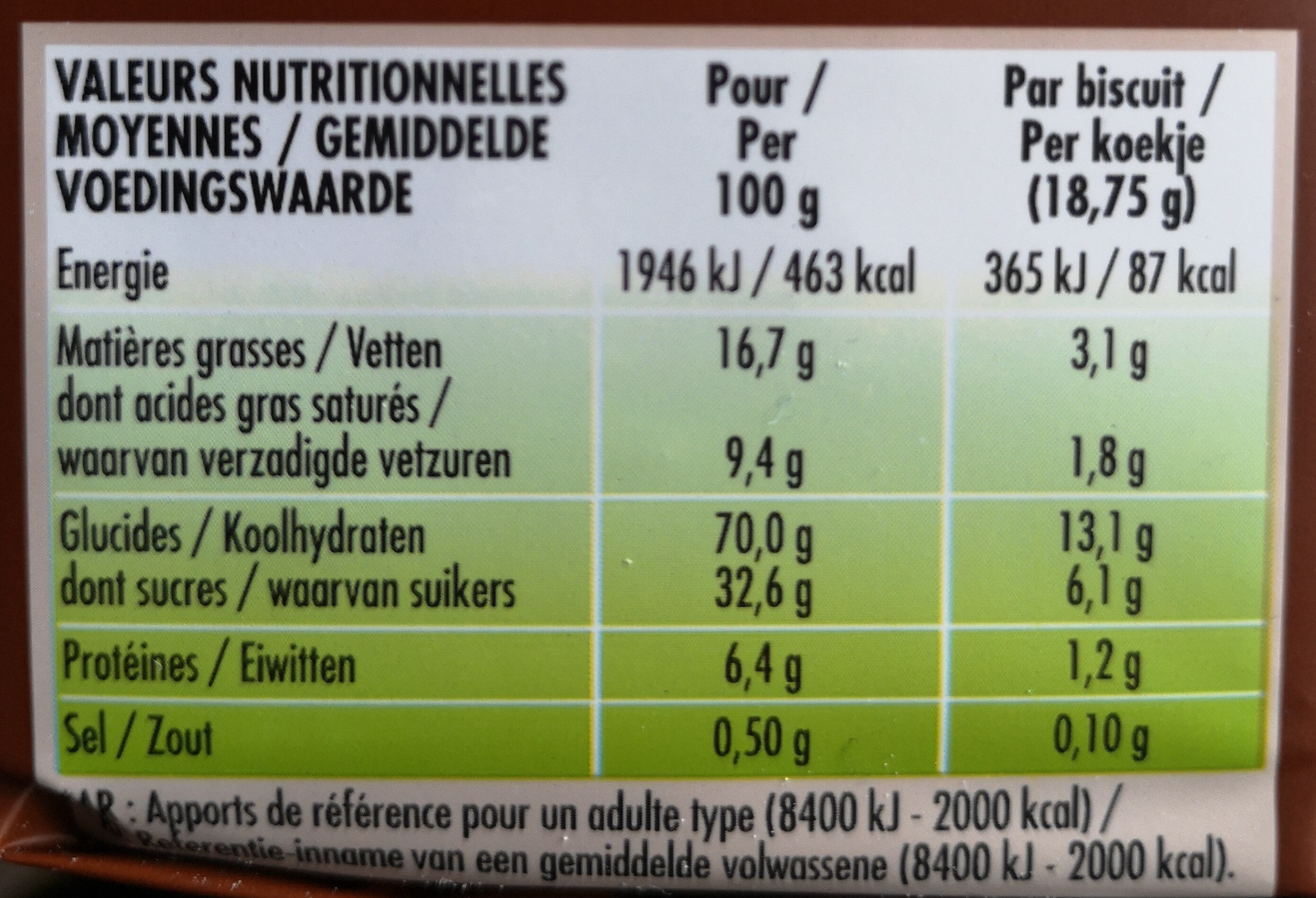 Biscuits Goût Chocolat - Valori nutrizionali - fr