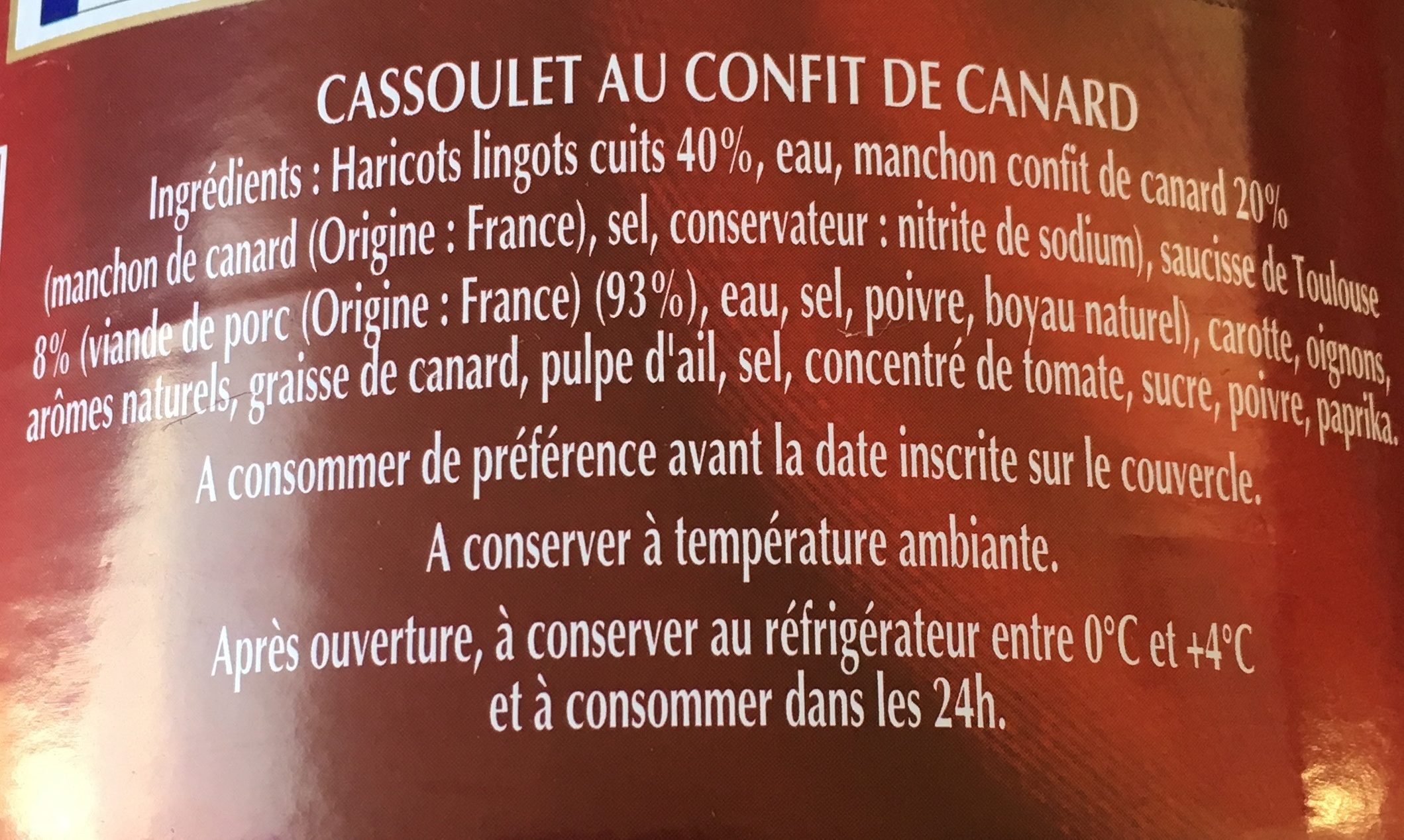 Classic -  Cassoulet confit canard - Ingrédients