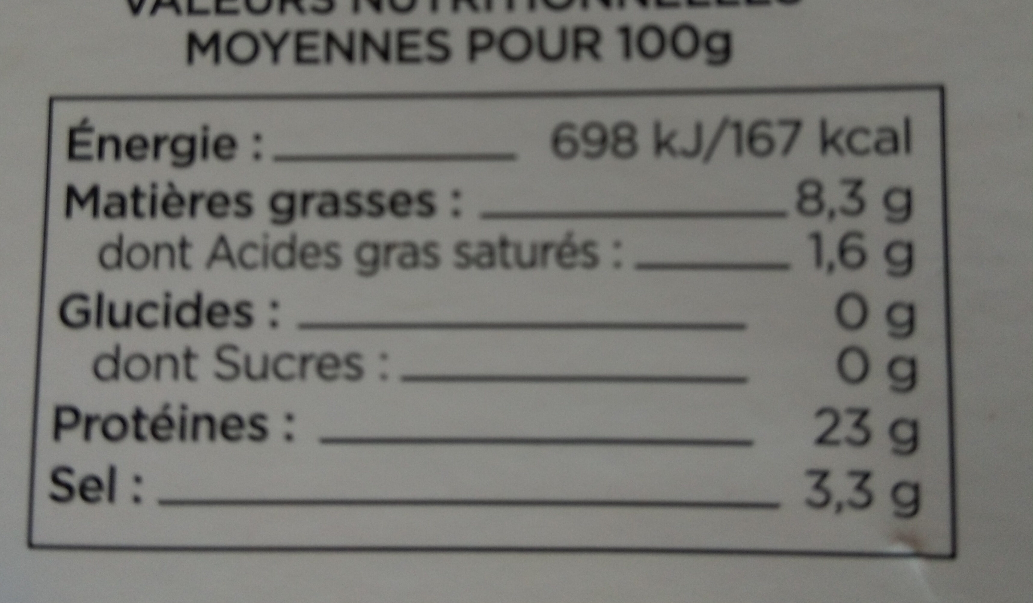 Truite Fumée Pyrénées - Tableau nutritionnel