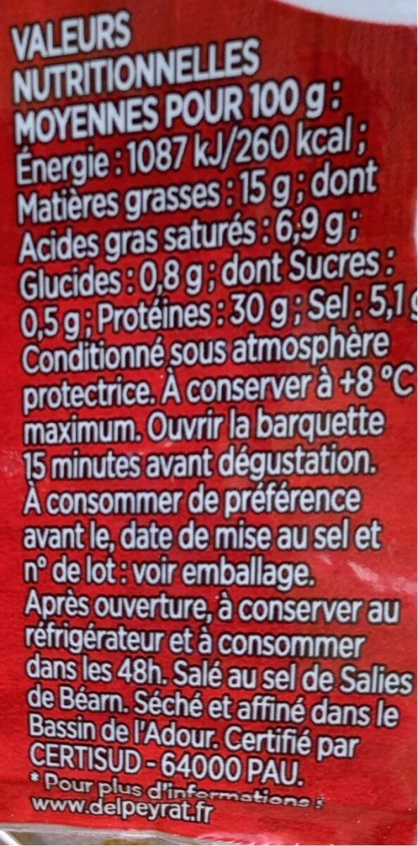 Jambon de BAYONNE, quart Tranché - Nutrition facts - fr