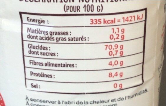 Farine de blé T45 - Voedingswaarden - fr