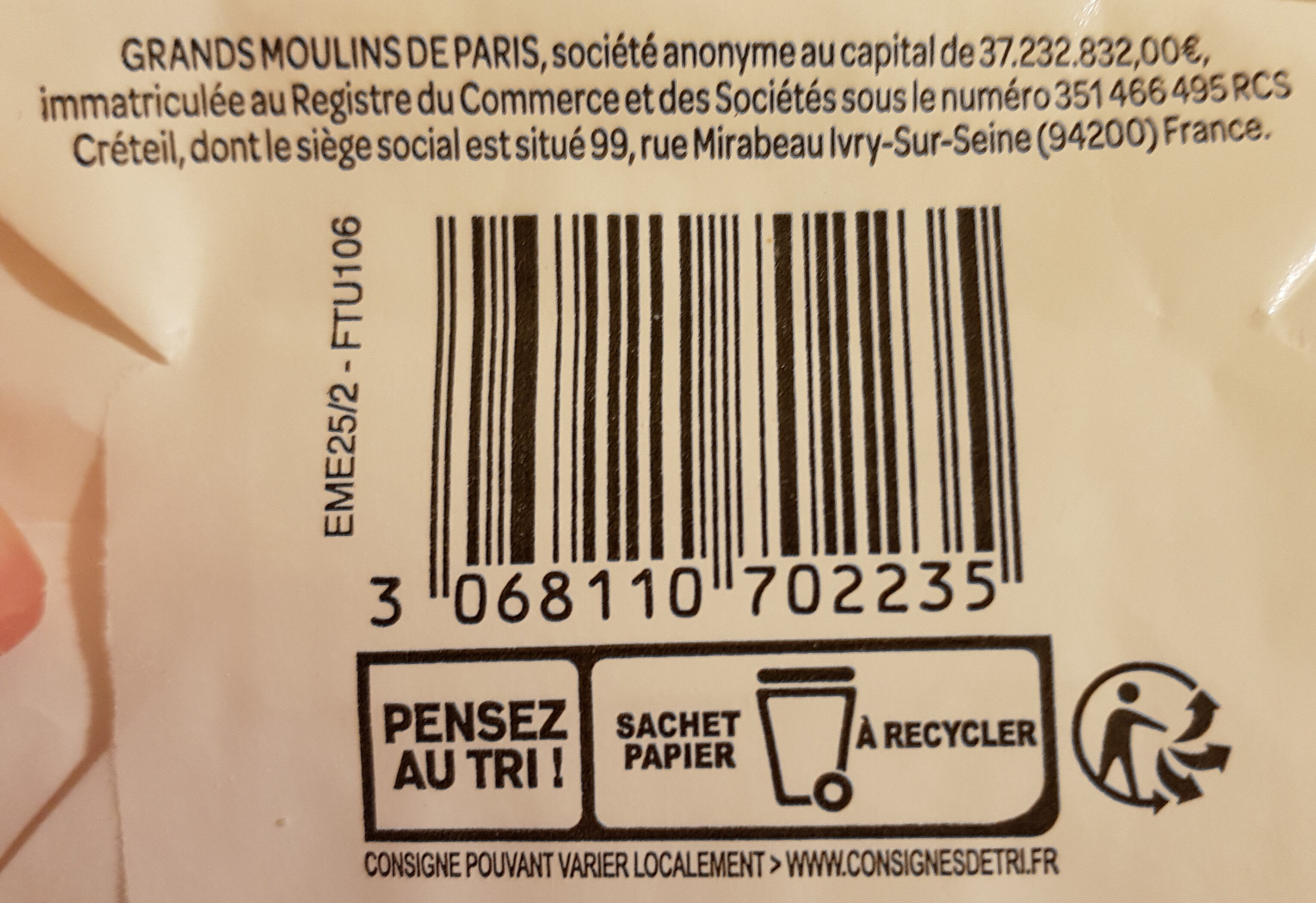 Farine de blé T45 - Instruction de recyclage et/ou informations d'emballage