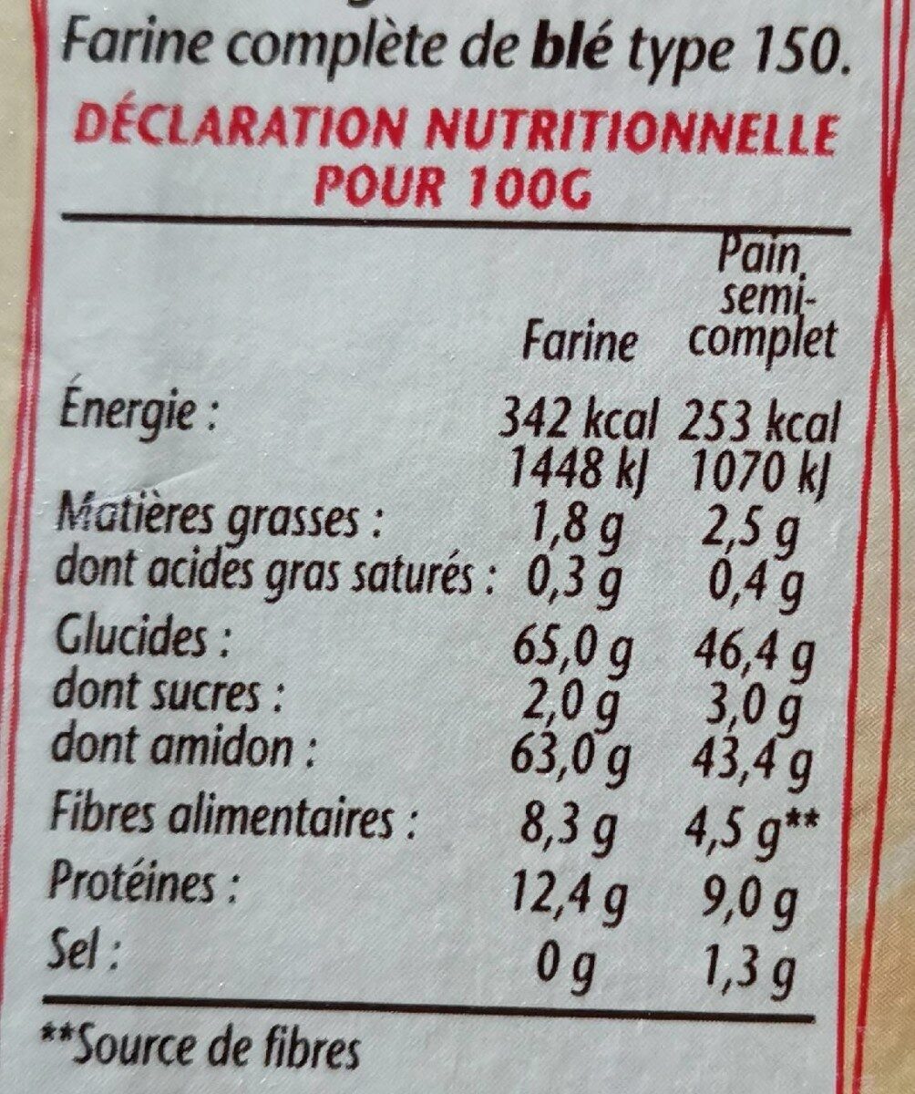 Farine de blé complète - Valori nutrizionali - fr