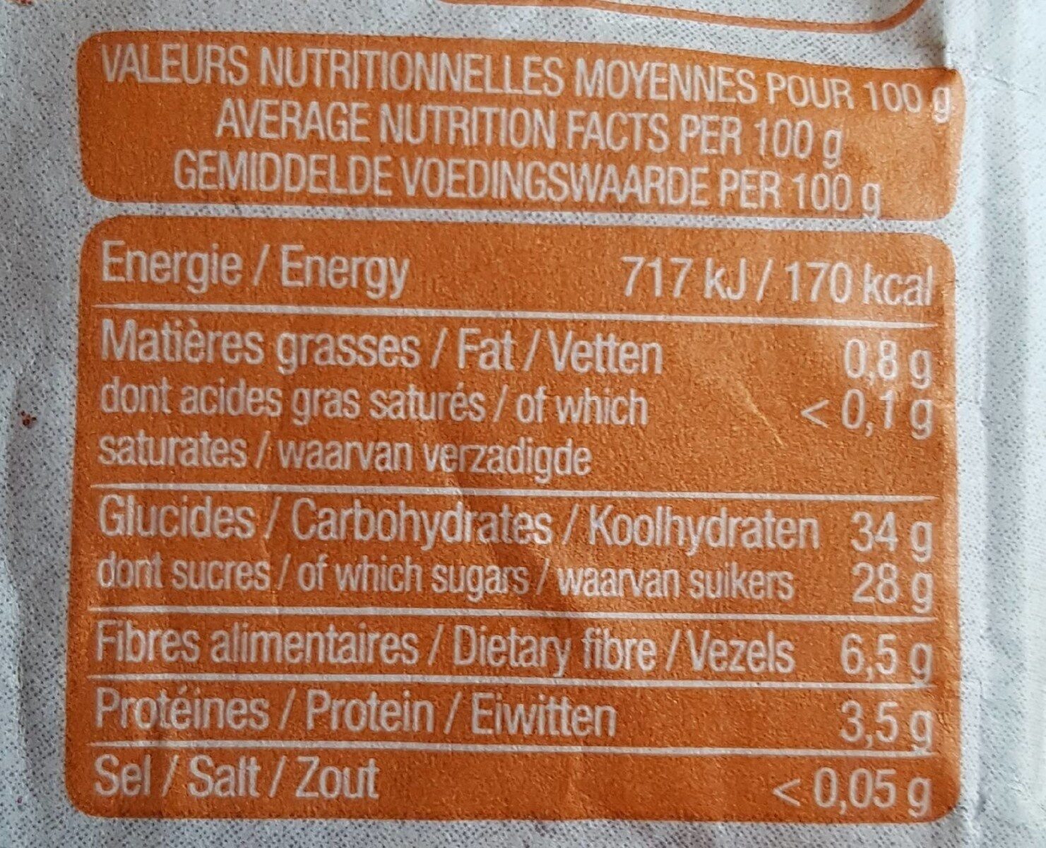 Abricots fondants - Nutrition facts - fr