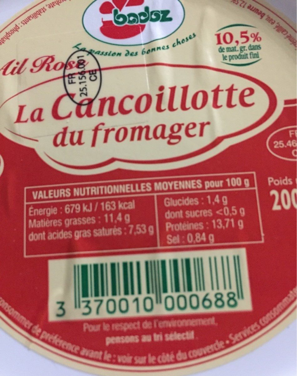 La cancoillotte du fromage ail rose - Tableau nutritionnel