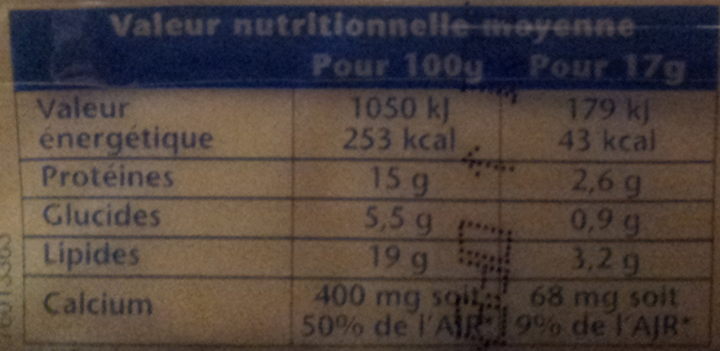 Toastinette Pour Croque Monsieur Nature (19 % MG) 20 tranches - Tableau nutritionnel
