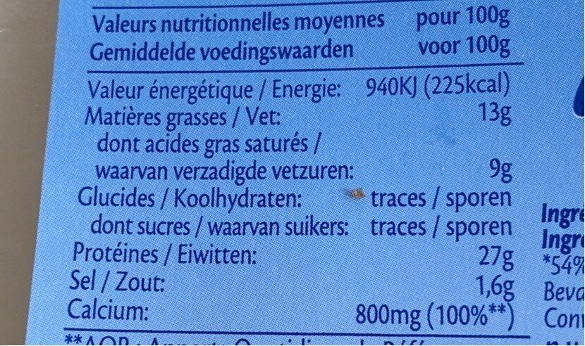 Maredsous Light (13% MG) - Tableau nutritionnel
