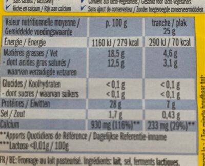 Lightlife caractère - Fromage au lait pasteurisé en tranches - Nutrition facts - fr