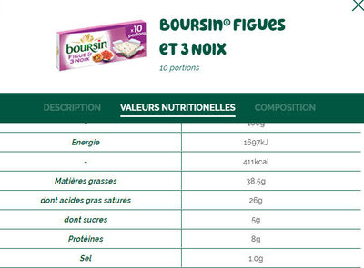 Boursin® Figues et 3 Noix Portion x10 - Tableau nutritionnel