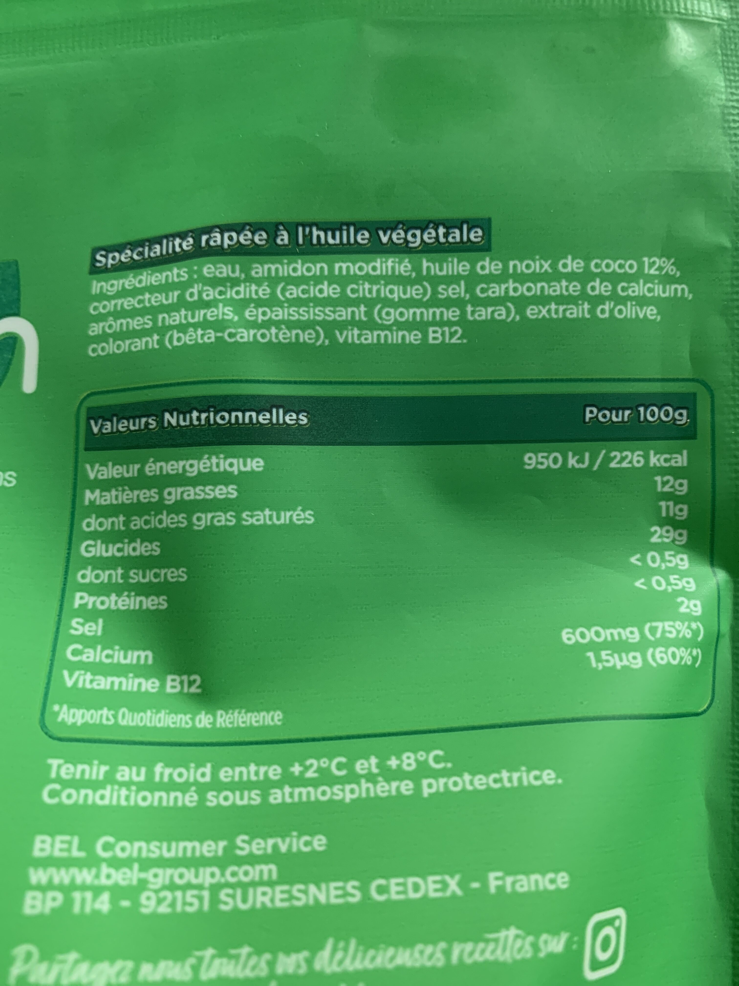 Râpé végétal saveur mozzarella - Voedingswaarden - fr
