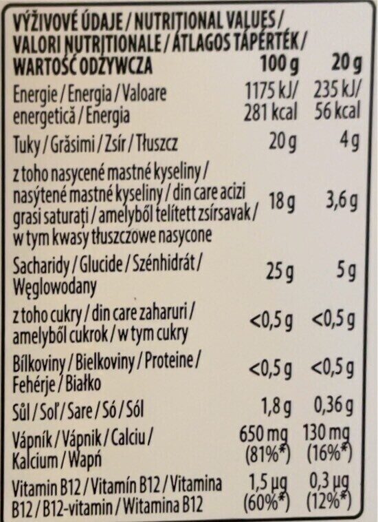 Plant based cheddar flavour - Nutriční hodnoty