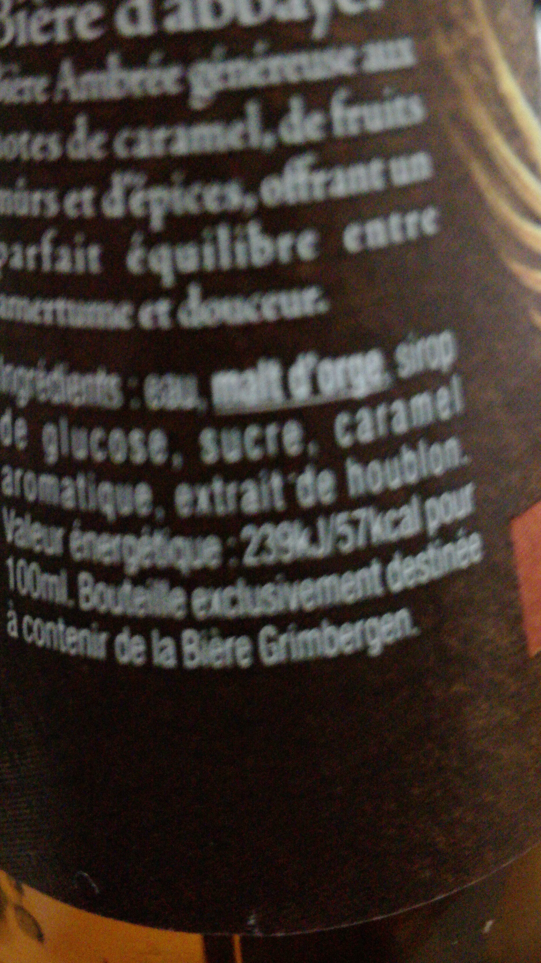 Grimbergen 25 cl Grimbergen Ambrée 6.5 DEGRE ALCOOL - Ingredients - fr