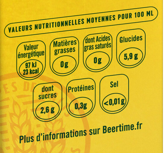 Kronenbourg 6X25CL KRONENBOURG PUR MALT 0.4 DEGRE ALCOOL - حقائق غذائية - fr