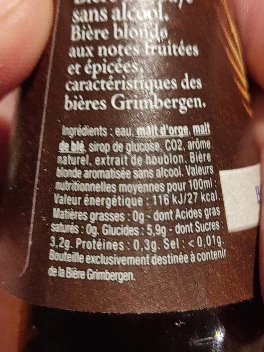 Grimbergen 25 cl Grimbergen 0,0% 0.0 DEGRE ALCOOL - Tableau nutritionnel
