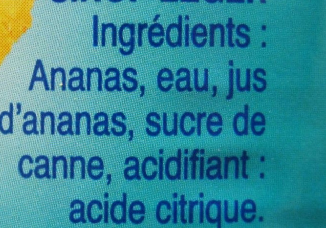 Ananas Tranches au Sirop Léger et Jus d'Ananas - Ingrédients