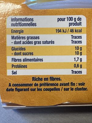 Cup Ananas Mandarine Sans sucres ajoutés - Nutrition facts - fr