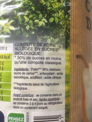 Compote Poire Bio - Boite 5 / 1 - Ingredients - fr