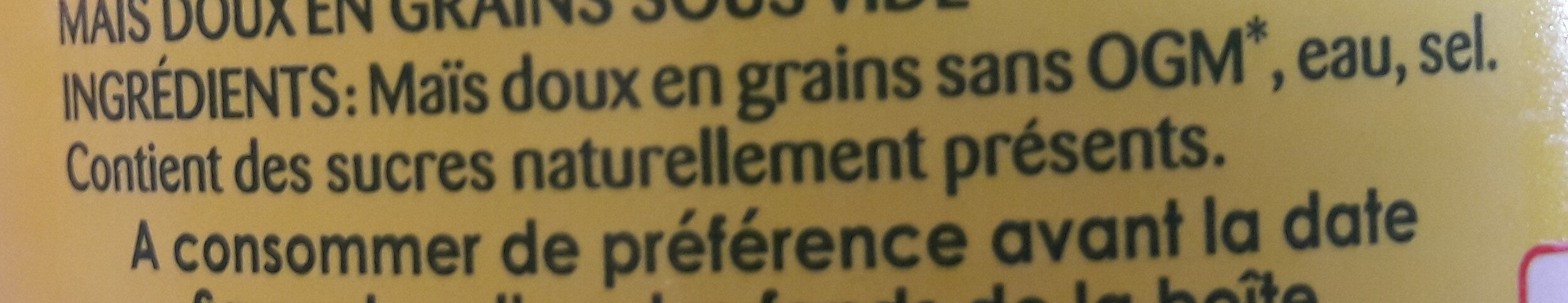 Maïs sans sucres ajoutés - Ingrédients