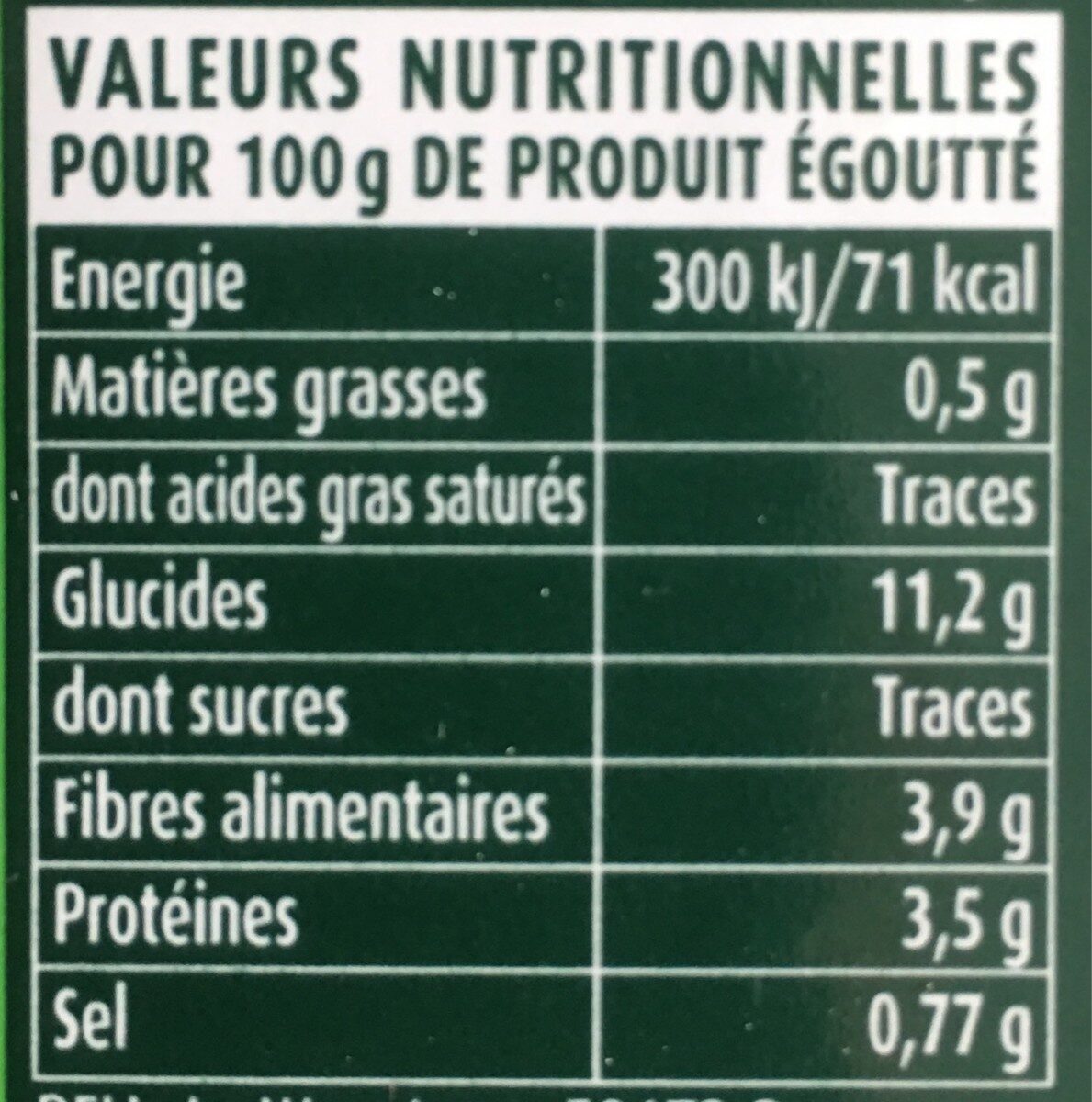 Jardinière - Tableau nutritionnel