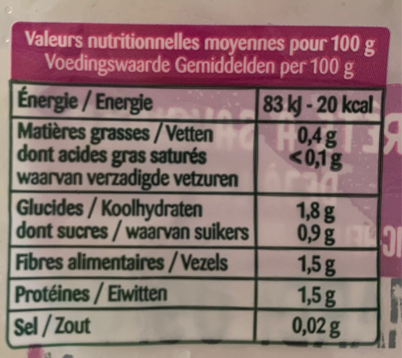 Cos ou la Laitue Romaine - Nutrition facts - fr