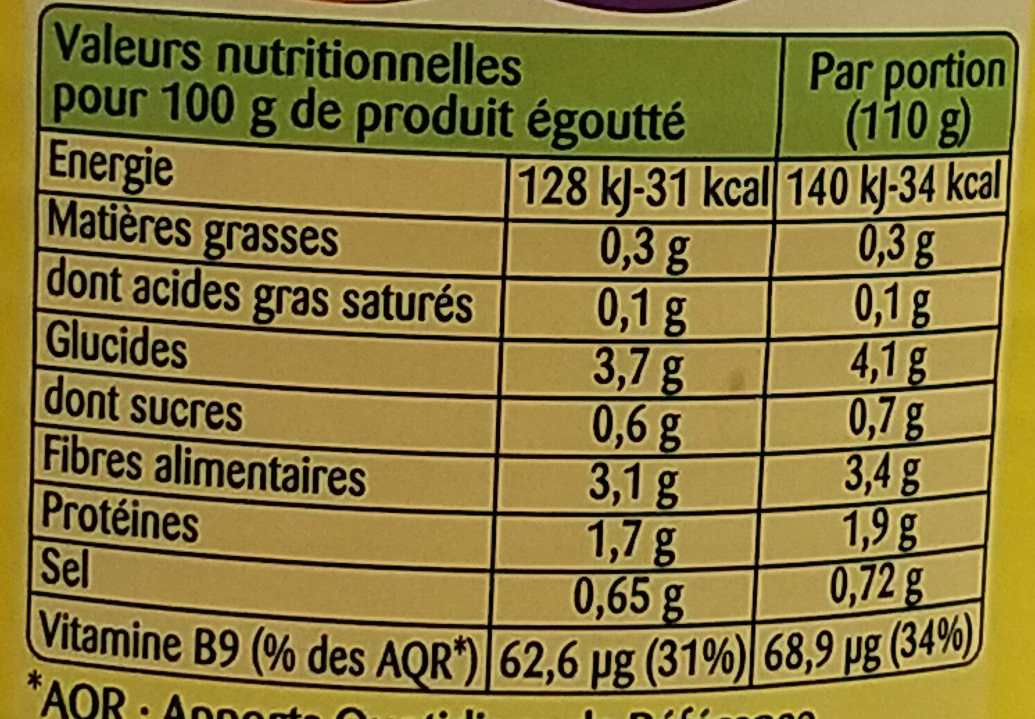 Vapeur Riche en go�t Haricots Verts Extra - Nutrition facts - fr