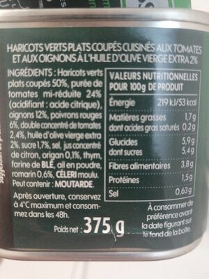 Haricots Verts Plats à la provençale - Nutrition facts - fr