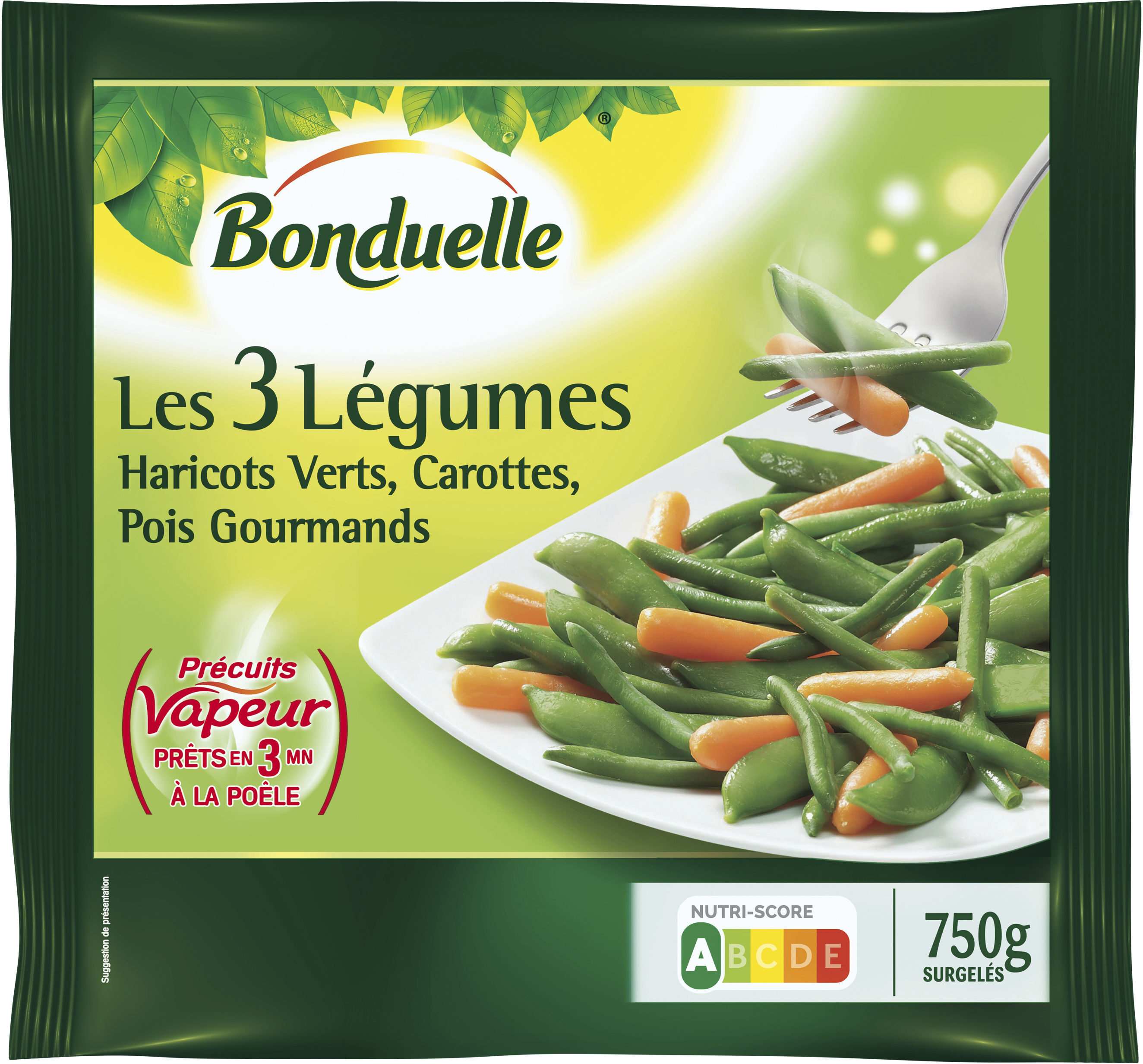 Les 3 Légumes Précuit Vapeur haricots verts, carottes et pois gourmands - Produit