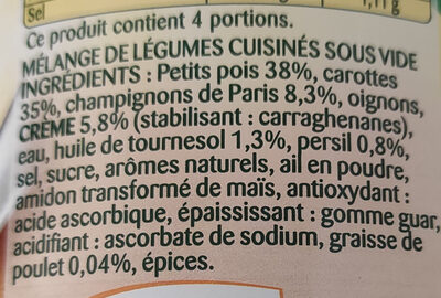 La Champêtre - petits pois - champignons de Paris - carottes - Ingredients