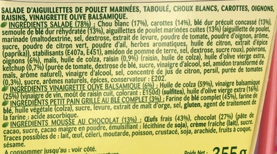 Formule Salade + Dessert Poulet mariné + Mousse au chocolat - Ingrédients