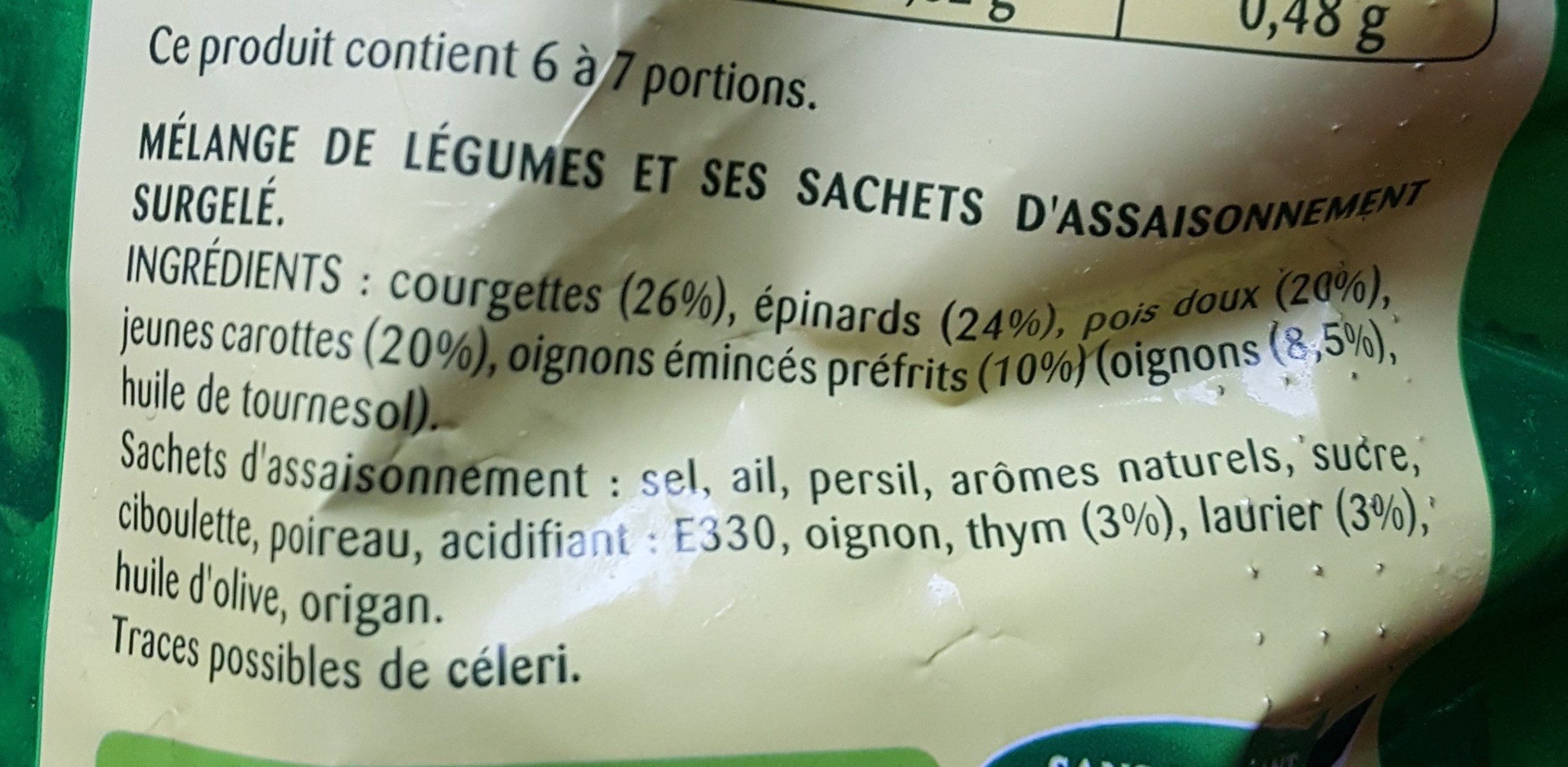 Poêlée La Potagère - Courgettes, Epinards, Pois - Ingrédients