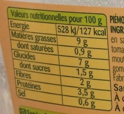 Piémontaise au Poulet rôti - Valori nutrizionali - fr