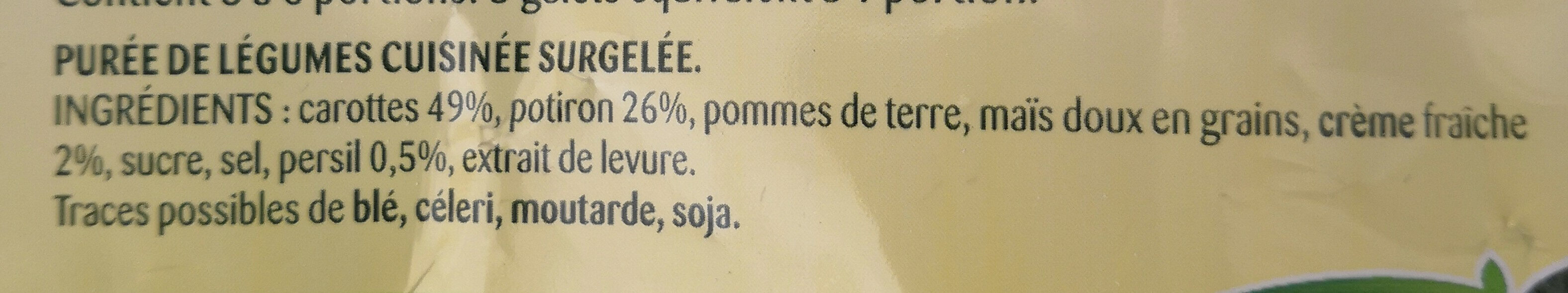 Purée Délice - Carottes, Potiron, Crème - Si Douce - Ingrédients