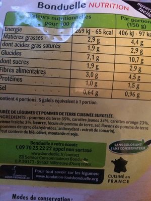 Ma douce Purée - Pommes de terre, Carottes jaunes et Carottes - Nutrition facts - fr
