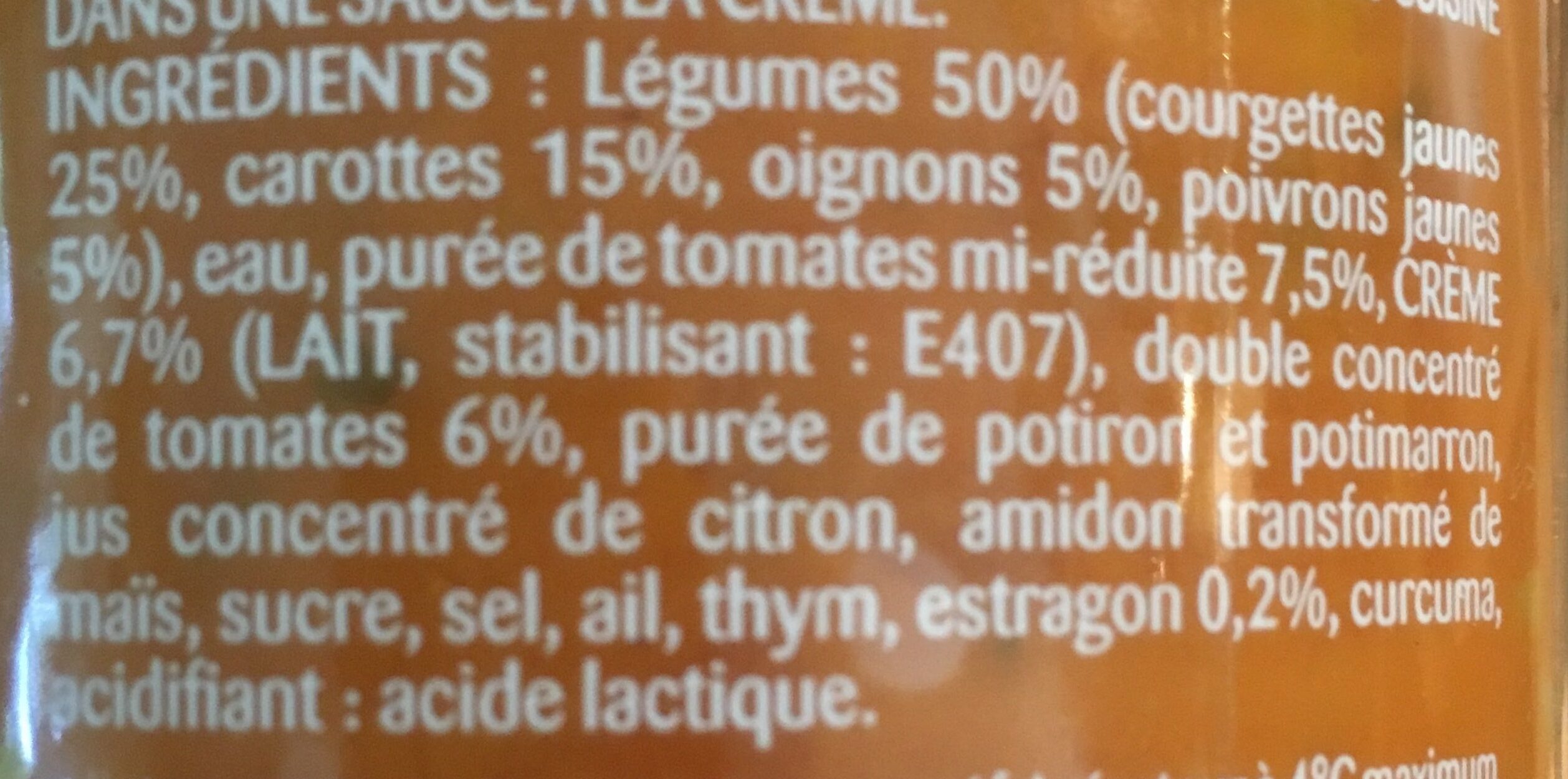 Légumiô en Sauce - Courgettes Jaunes et Crème - Ingrédients