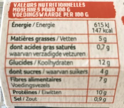 2 pavés Veggissi - Tableau nutritionnel