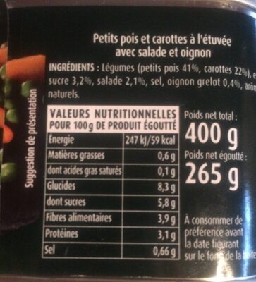 Petits Pois et Carottes - Nutrition facts - fr
