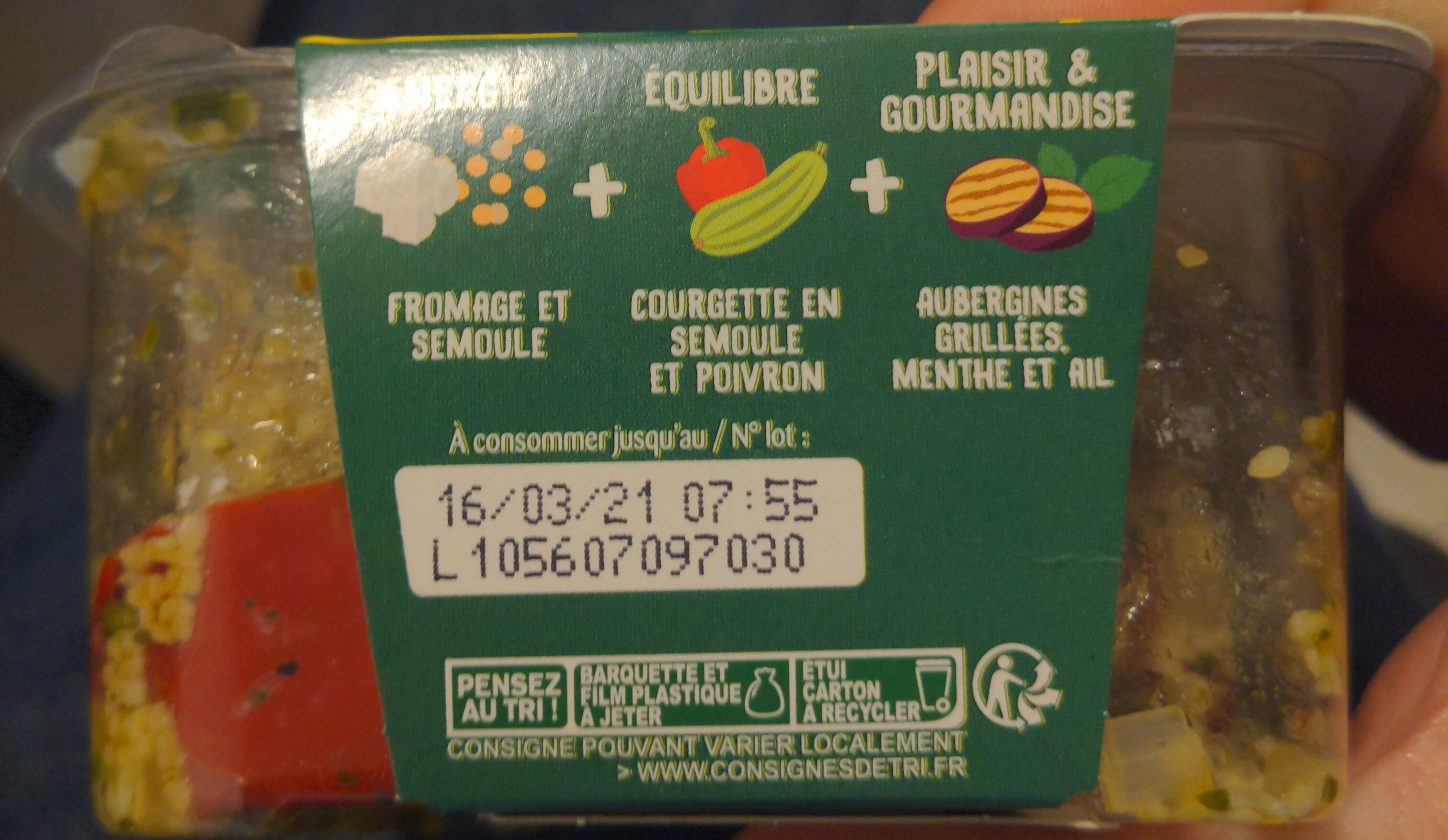 Taboulé Courgettes & Fromage sauce à la menthe - Istruzioni per il riciclaggio e/o informazioni sull'imballaggio - fr