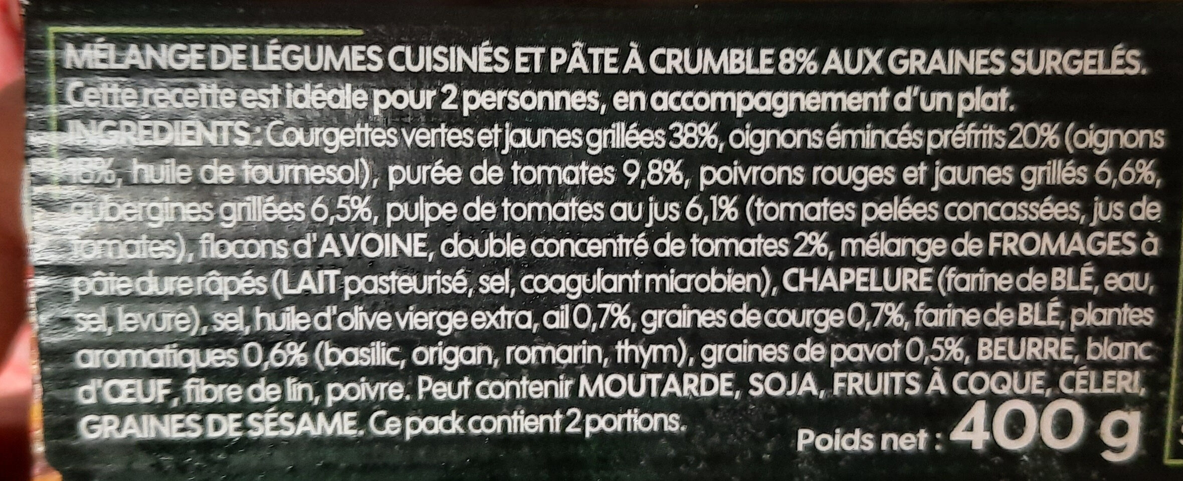 Légumes à la provençale crumble aux graines de courges - Ingrediënten - fr