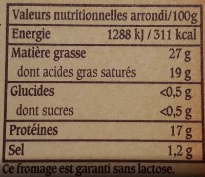 Le Vieux Pané - Brique intense & fondante - Tableau nutritionnel