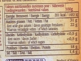 Fromage à pâte molle au lait de vache pasteurisé 30,5 % MG - Nährwertangaben - fr