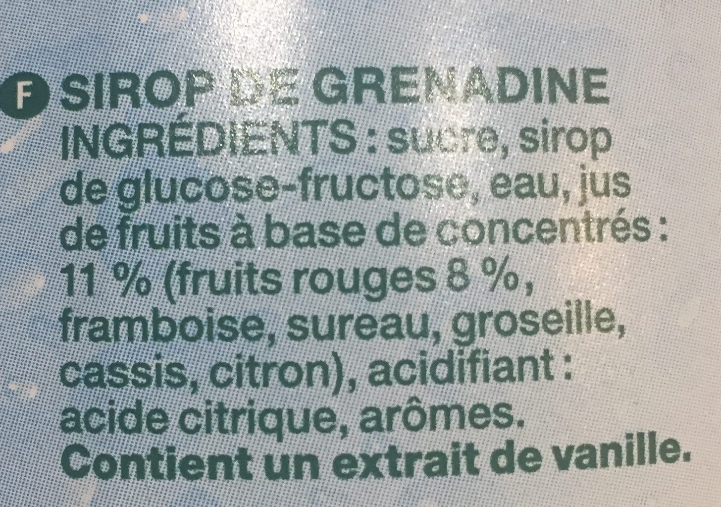 Sirop de Fruits Grenadine - Ingrédients