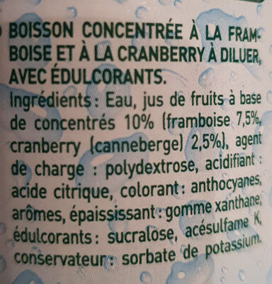 Sirop Framboise Cranberry 0% de sucre - Ingrédients