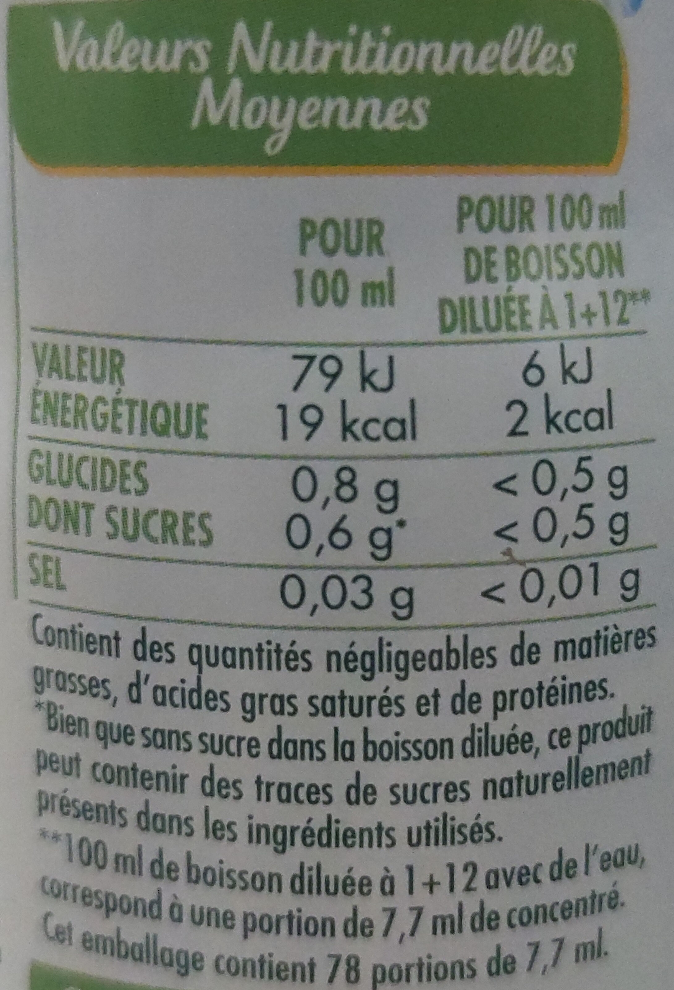 Sirop Framboise Cranberry 0% de sucre - Nährwertangaben - fr
