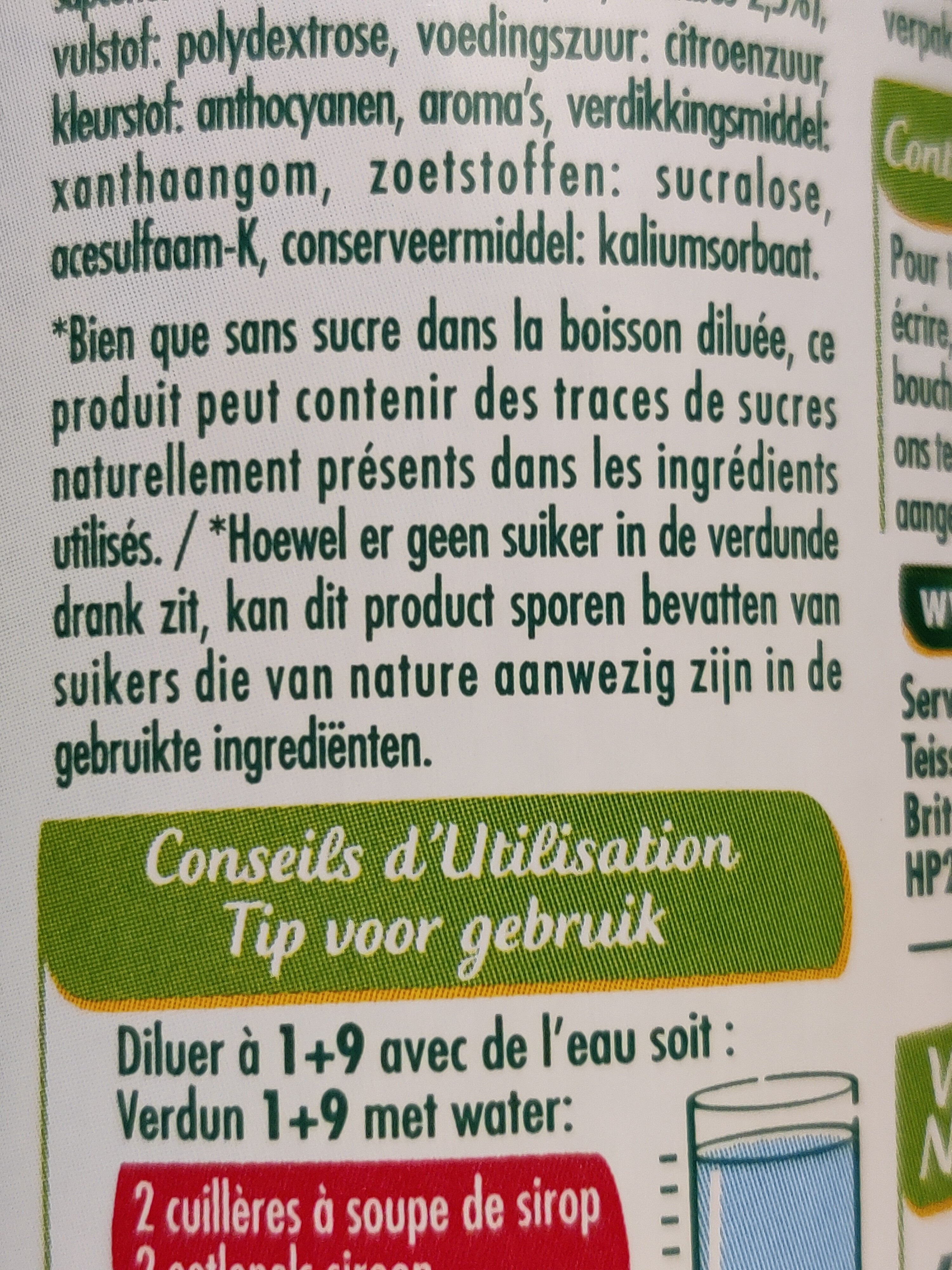 Framboise Cranberry 0 % de sucre - Nutrition facts - fr