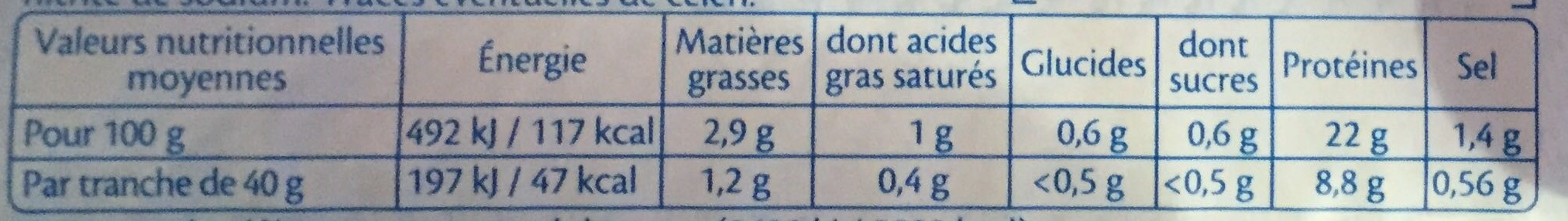 Jambon cuit de Paris de qualité supérieure - Nutrition facts - fr