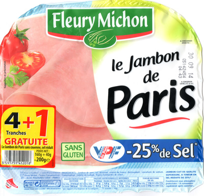 Le Jambon de Paris (- 25 % de Sel) 4 Tranches +1 Gratuite - Product - fr