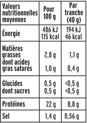 Le supérieur cuit à l'étouffée -25%  sel* - 4 tranches - Voedingswaarden - fr