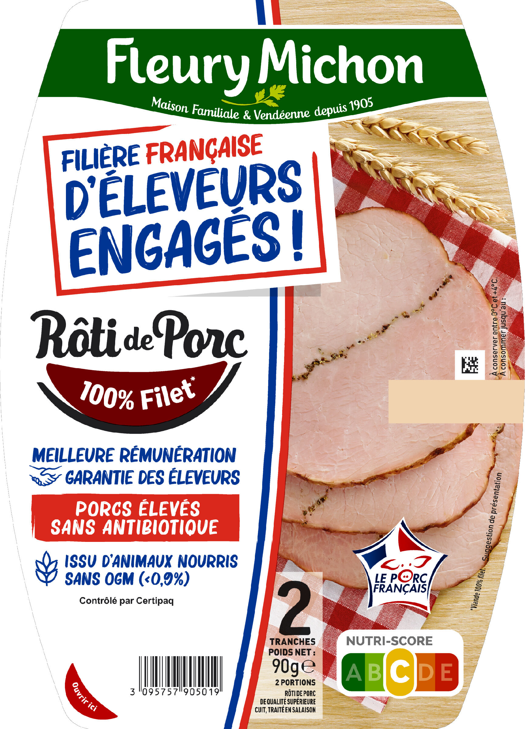 Le Rôti de Porc - 100% filet* - FILIERE FRANCAISE D'ELEVEURS ENGAGES - Produit