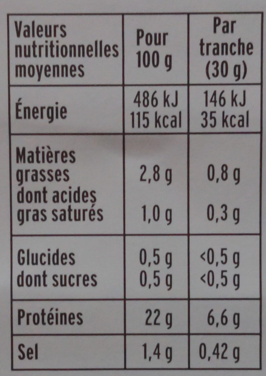 Le Torchon - Cuit à l'Etouffée  - 25% de sel* - Tableau nutritionnel