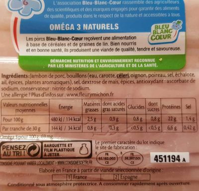 Le Torchon -25% de sel tranches fines - Ingrediënten - fr